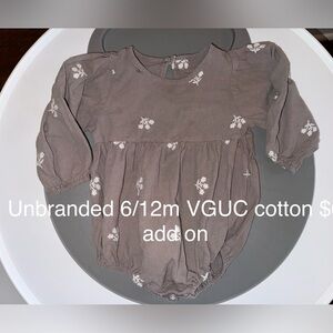 Long Sleeve Cotton Baby Romper Bubble with Cream Floral Embroidery